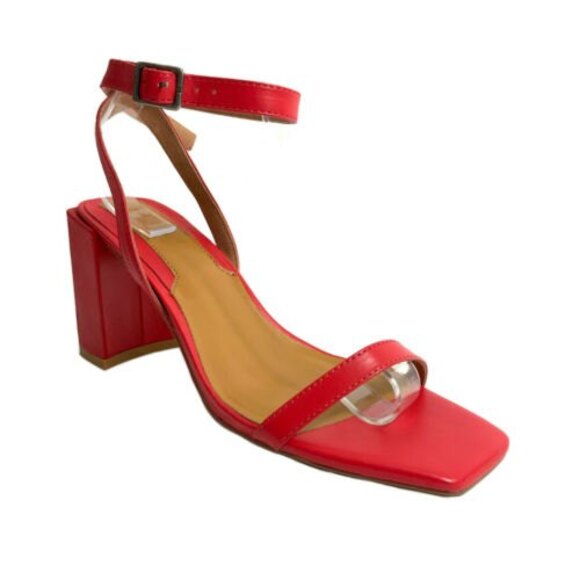 New Jaggar The Label Red Leather Sandals Square toe Block Heel 8 - Picture 1 of 12